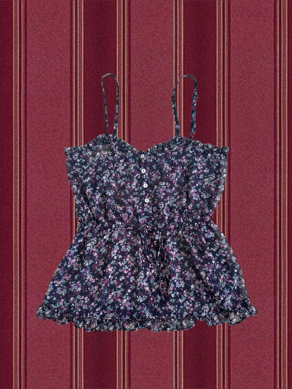 Forever 21 Blue Floral Button-Front Camisole with Purple Accents